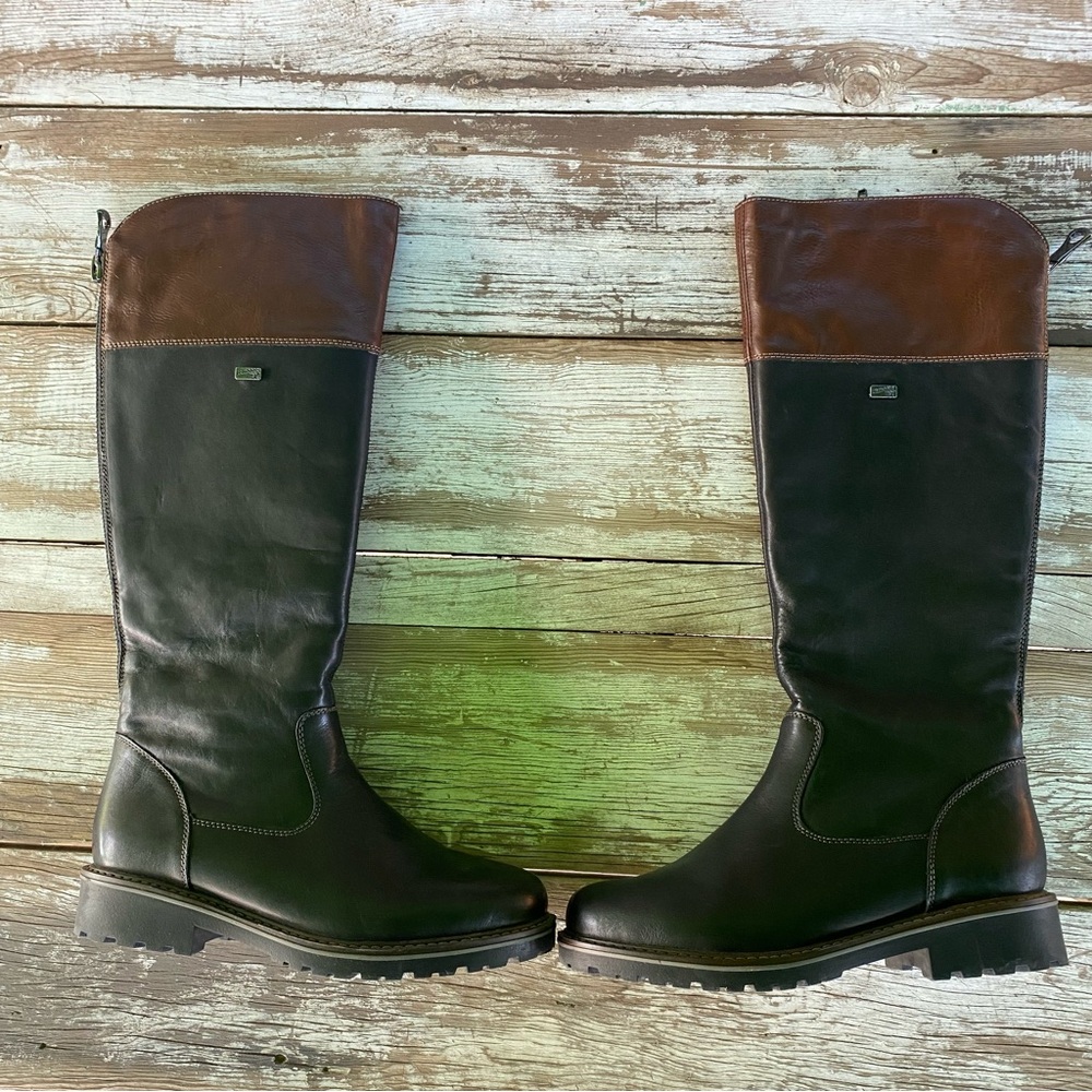 Remonte Black and Brown leather Knee-High riding Boots Size 38 fur lined